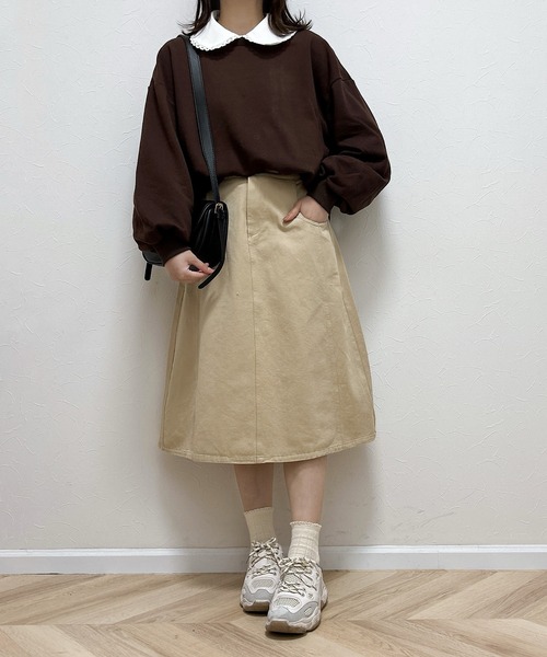 Cham.（チャム）の「Aラインフレアスカート（スカート・レディース・カーキ/オフホワイト/ブラウン・F）」の16枚目の写真