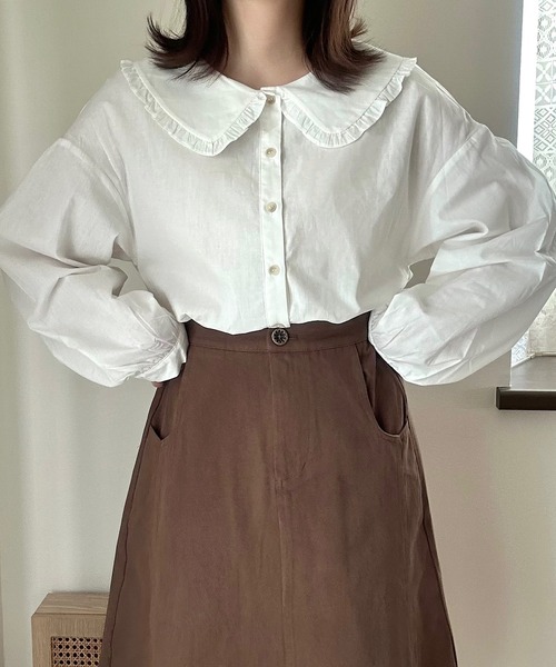 Cham.（チャム）の「Aラインフレアスカート（スカート・レディース・カーキ/オフホワイト/ブラウン・F）」の18枚目の写真