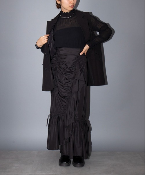 MAISON BREEZE reveur（メゾンブリーズレヴール）の「【MAISON BREEZE reveur】マーメイドシャーリングフリルスカート trc（スカート・レディース・ベージュ/ブラック/カーキ・FREE）」の8枚目の写真