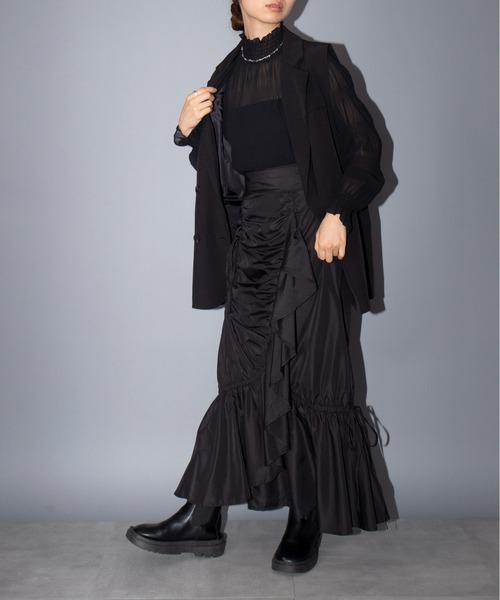 MAISON BREEZE reveur（メゾンブリーズレヴール）の「【MAISON BREEZE reveur】マーメイドシャーリングフリルスカート trc（スカート・レディース・ベージュ/ブラック/カーキ・FREE）」の9枚目の写真