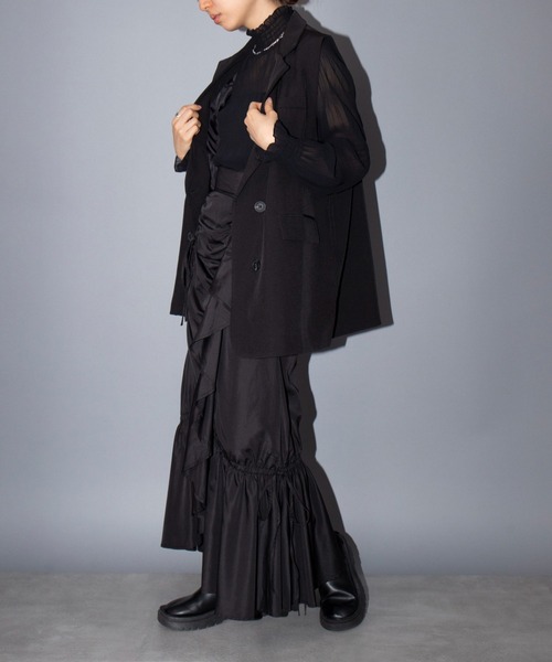 MAISON BREEZE reveur（メゾンブリーズレヴール）の「【MAISON BREEZE reveur】マーメイドシャーリングフリルスカート trc（スカート・レディース・ベージュ/ブラック/カーキ・FREE）」の10枚目の写真