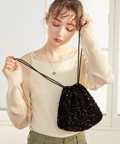 ANGIE（アンジー）の「スパンコール巾着バッグ（ハンドバッグ・レディース・ブラック/シルバー・FREE）」の16枚目の写真