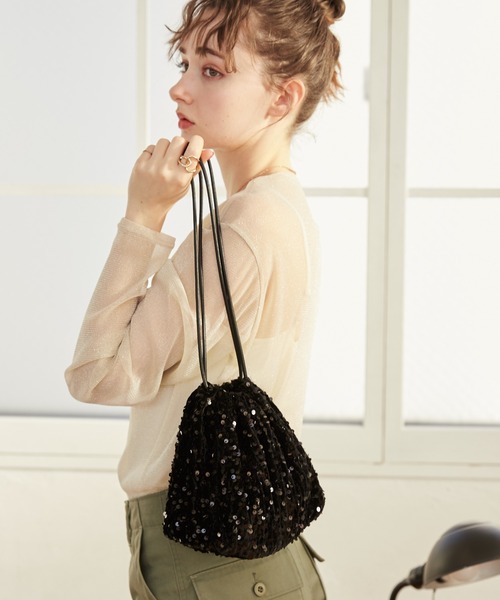 ANGIE（アンジー）の「スパンコール巾着バッグ（ハンドバッグ・レディース・ブラック/シルバー・FREE）」の15枚目の写真