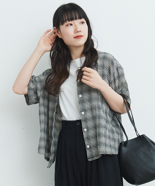 bulle de savon（ビュルデサボン）の「ちぢみCHECK ブラウス（シャツ 