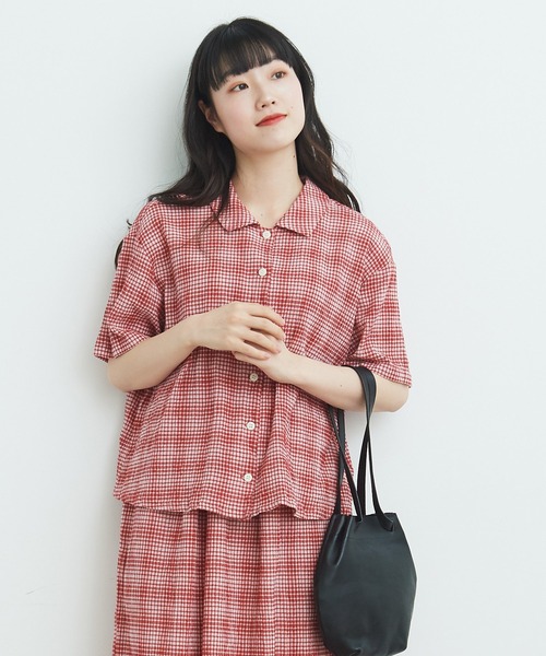 bulle de savon ビュルデサボン 半袖ブラウス ギンガムチェック bulle de savon ブラウス シャツ gingham pin tuck レディース