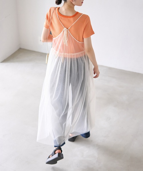 ROPE' PICNIC(ロペピクニック)の「バックリボンチュールキャミワンピース(ワンピース・レディース・オフホワイト/ブラック/チャコールグレー・38)」の4枚目の写真