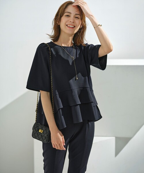 組曲（クミキョク）の「ジョーゼットジャージーフリルブラウス（シャツ/ブラウス・レディース・ブラウン系/ブラック系/ベージュ系/ライトグレー系/サックスブルー系/ネイビー系9・3/2）」の5枚目の写真