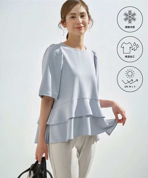 組曲（クミキョク）の「ジョーゼットジャージーフリルブラウス（シャツ/ブラウス・レディース・ブラウン系/ブラック系/ベージュ系/ライトグレー系/サックスブルー系/ネイビー系9・3/2）」の6枚目の写真