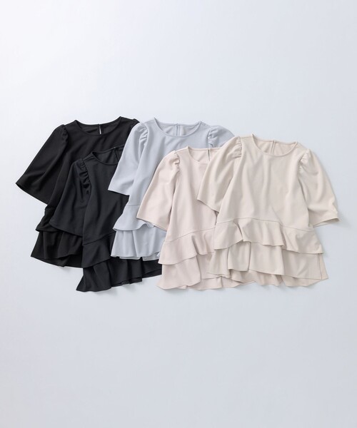 組曲（クミキョク）の「ジョーゼットジャージーフリルブラウス（シャツ/ブラウス・レディース・ブラウン系/ブラック系/ベージュ系/ライトグレー系/サックスブルー系/ネイビー系9・3/2）」の19枚目の写真