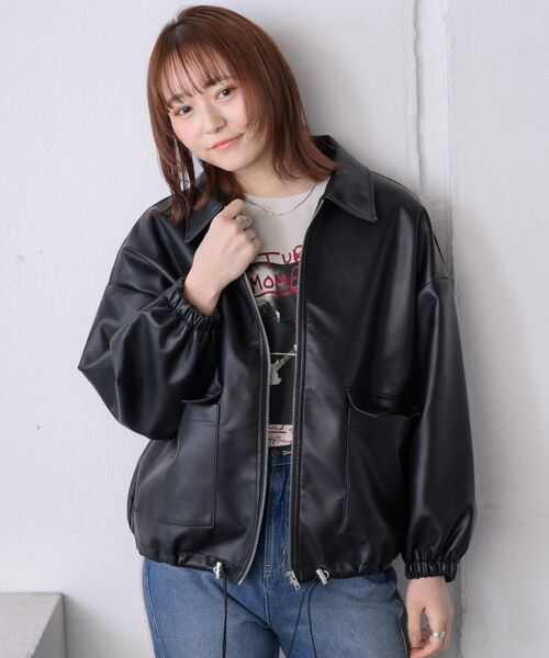 RETRO GIRL(レトロガール)の「裾ドロストFレザーJK(その他アウター・レディース・ブラック・FREE)」の6枚目の写真