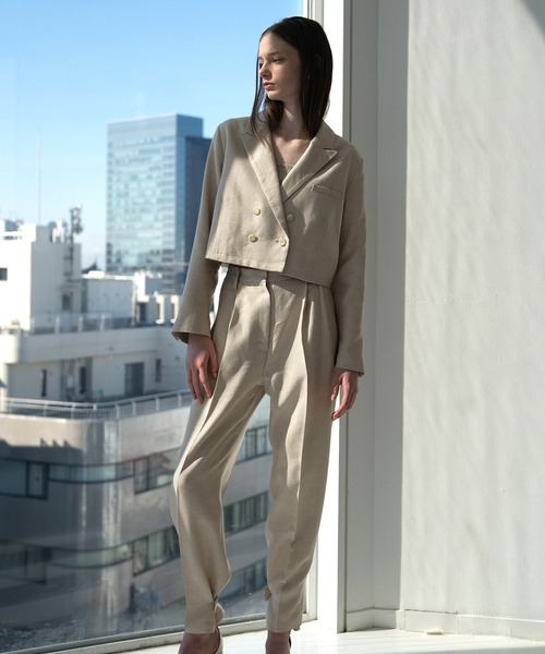 テーラードジャケット CLANE - short lame linen twill peaked lapel JK WILLFULLY（ウィルフリー）の「short lame linen twill peaked lapel