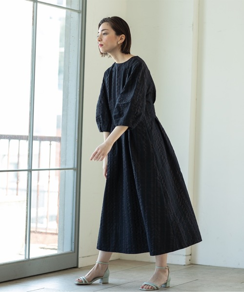 OPAQUE.CLIP（オペークドットクリップ）の「◆サッカーチェックタックフレアワンピース【洗える】（ワンピース・レディース・ブルー系その他/ブラック・36/42/40/38）」の4枚目の写真