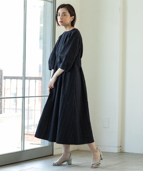 OPAQUE.CLIP（オペークドットクリップ）の「◆サッカーチェックタックフレアワンピース【洗える】（ワンピース・レディース・ブルー系その他/ブラック・36/42/40/38）」の7枚目の写真