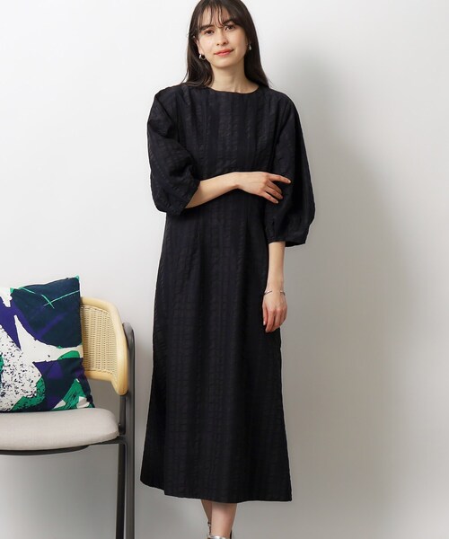 OPAQUE.CLIP（オペークドットクリップ）の「◆サッカーチェックタックフレアワンピース【洗える】（ワンピース・レディース・ブルー系その他/ブラック・36/42/40/38）」の15枚目の写真