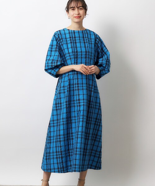 OPAQUE.CLIP（オペークドットクリップ）の「◆サッカーチェックタックフレアワンピース【洗える】（ワンピース・レディース・ブルー系その他/ブラック・36/42/40/38）」の16枚目の写真