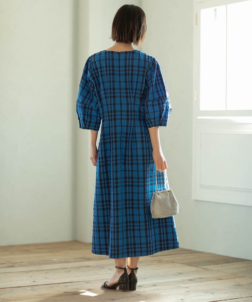 OPAQUE.CLIP（オペークドットクリップ）の「◆サッカーチェックタックフレアワンピース【洗える】（ワンピース・レディース・ブルー系その他/ブラック・36/42/40/38）」の14枚目の写真