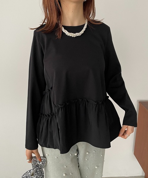 antic rag（アンティックラグ）の「シャーリングティアードペプラムプルオーバー（Tシャツ/カットソー・レディース・ホワイト/グレー/ブラック・FREE）」の3枚目の写真