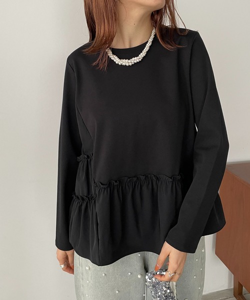 antic rag（アンティックラグ）の「シャーリングティアードペプラムプルオーバー（Tシャツ/カットソー・レディース・ホワイト/グレー/ブラック・FREE）」の7枚目の写真