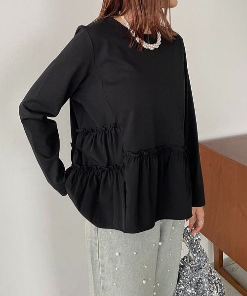 antic rag（アンティックラグ）の「シャーリングティアードペプラムプルオーバー（Tシャツ/カットソー・レディース・ホワイト/グレー/ブラック・FREE）」の8枚目の写真