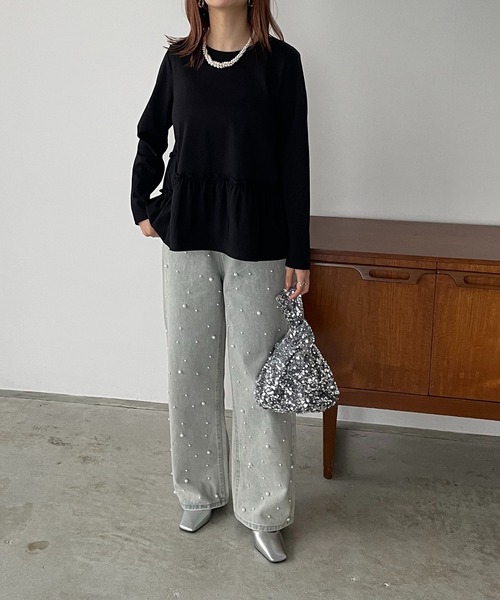 antic rag（アンティックラグ）の「シャーリングティアードペプラムプルオーバー（Tシャツ/カットソー・レディース・ホワイト/グレー/ブラック・FREE）」の12枚目の写真