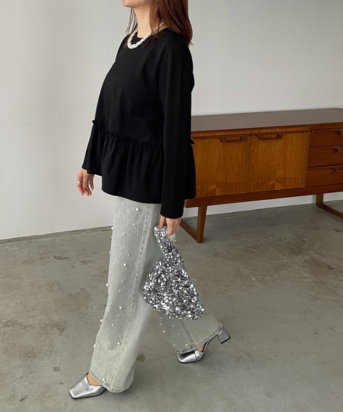 antic rag（アンティックラグ）の「シャーリングティアードペプラムプルオーバー（Tシャツ/カットソー・レディース・ホワイト/グレー/ブラック・FREE）」の13枚目の写真