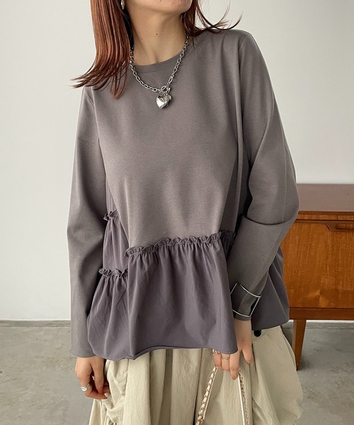 antic rag（アンティックラグ）の「シャーリングティアードペプラムプルオーバー（Tシャツ/カットソー・レディース・ホワイト/グレー/ブラック・FREE）」の17枚目の写真