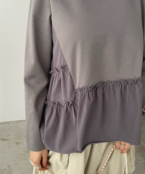 antic rag（アンティックラグ）の「シャーリングティアードペプラムプルオーバー（Tシャツ/カットソー・レディース・ホワイト/グレー/ブラック・FREE）」の19枚目の写真