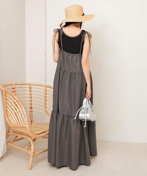 Bab（バブ）の「【低身長向けサイズあり】リボンストラップティアードワンピース（ワンピース・レディース・ライトカーキ/ブラック/チャコールグレー/モカ/ベージュ/オレンジ・S/M）」の12枚目の写真