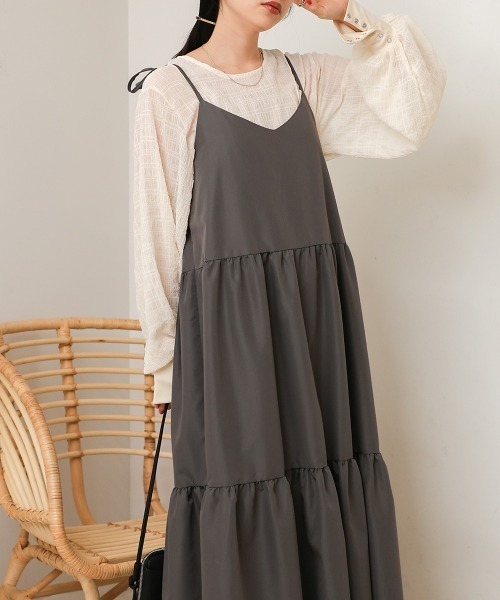 Bab（バブ）の「【低身長向けサイズあり】リボンストラップティアードワンピース（ワンピース・レディース・ライトカーキ/ブラック/チャコールグレー/モカ/ベージュ/オレンジ・S/M）」の13枚目の写真