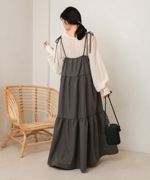 Bab（バブ）の「【低身長向けサイズあり】リボンストラップティアードワンピース（ワンピース・レディース・ライトカーキ/ブラック/チャコールグレー/モカ/ベージュ/オレンジ・S/M）」の17枚目の写真