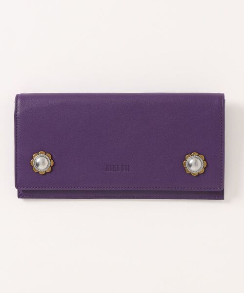 アナスイ 薄長財布 ANNA SUI ブラウン ヴィンテージボタン 新品 未使用 新品 ANNA SUI アナスイ ヴィンテージボタン 薄マチ フラップ長
