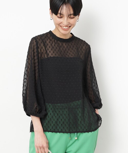 OPAQUE.CLIP（オペークドットクリップ）の「◆シアーフリンジドットタックスリーブブラウス【洗濯機洗い可】（シャツ/ブラウス・レディース・ライトブルー/ブラック/オフホワイト・42/40/38）」の8枚目の写真