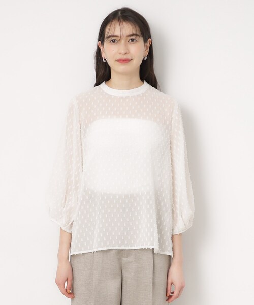 OPAQUE.CLIP（オペークドットクリップ）の「◆シアーフリンジドットタックスリーブブラウス【洗濯機洗い可】（シャツ/ブラウス・レディース・ライトブルー/ブラック/オフホワイト・42/40/38）」の16枚目の写真
