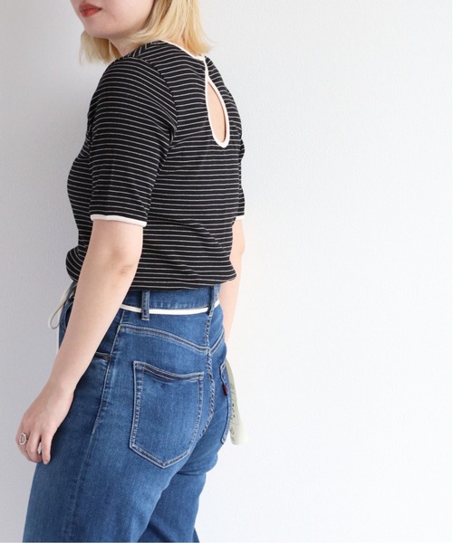 cepo(セポ)の「バックオープンボーダーTee(Tシャツ/カットソー・レディース・オレンジ/オフホワイト/ブラック・M)」の2枚目の写真