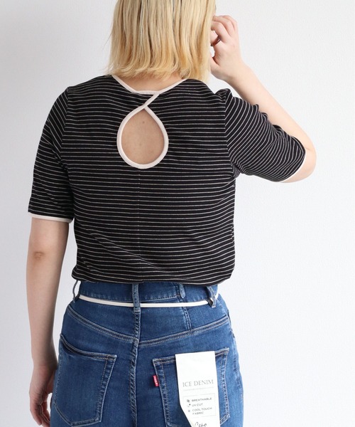 cepo(セポ)の「バックオープンボーダーTee(Tシャツ/カットソー・レディース・オレンジ/オフホワイト/ブラック・M)」の14枚目の写真