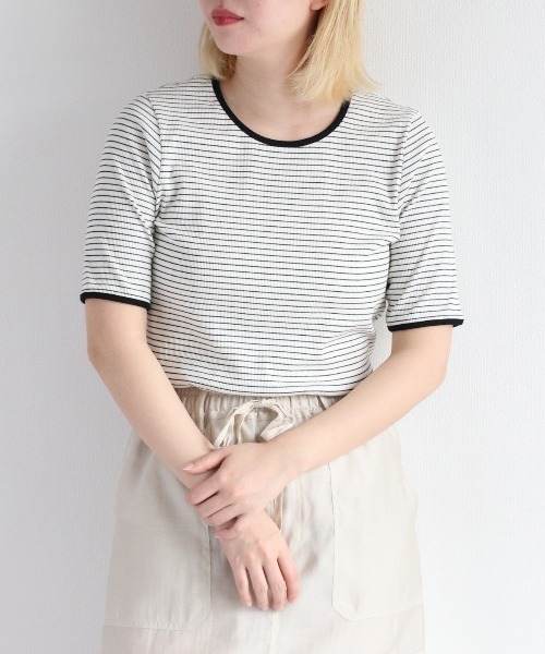 cepo(セポ)の「バックオープンボーダーTee(Tシャツ/カットソー・レディース・オレンジ/オフホワイト/ブラック・M)」の12枚目の写真