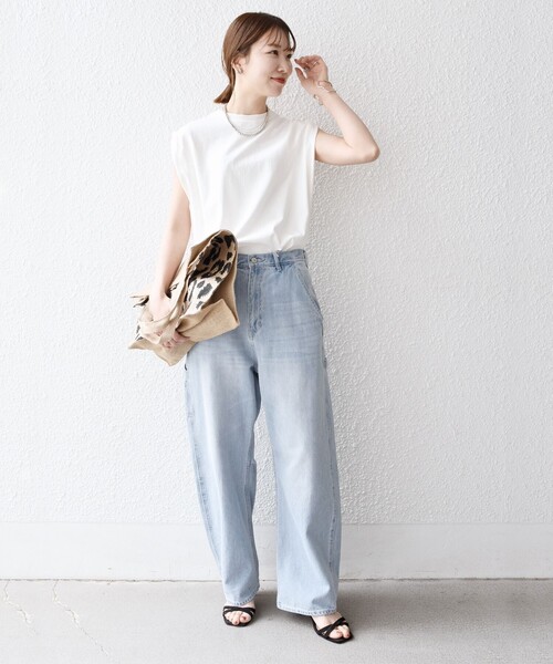 SHIPS any(シップス エニィ)の「SHIPS any:〈抗菌防臭/洗濯機可能〉USAコットン ラウンドヘム ノースリーブ TEE(Tシャツ/カットソー・レディース・ホワイト/ブラック/ブラウン/オレンジ/オリーブ/ピンク・ONE SIZE)」の7枚目の写真