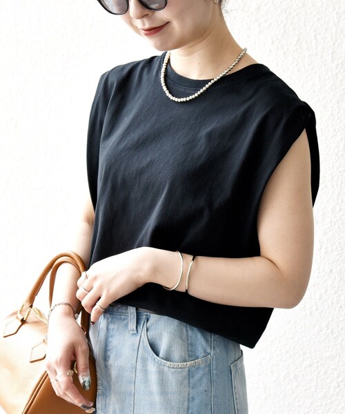 SHIPS any(シップス エニィ)の「SHIPS any:〈抗菌防臭/洗濯機可能〉USAコットン ラウンドヘム ノースリーブ TEE(Tシャツ/カットソー・レディース・ホワイト/ブラック/ブラウン/オレンジ/オリーブ/ピンク・ONE SIZE)」の20枚目の写真