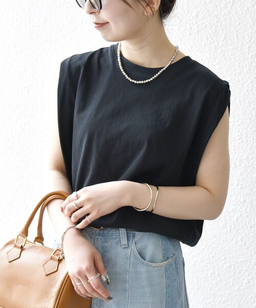 SHIPS any(シップス エニィ)の「SHIPS any:〈抗菌防臭/洗濯機可能〉USAコットン ラウンドヘム ノースリーブ TEE(Tシャツ/カットソー・レディース・ホワイト/ブラック/ブラウン/オレンジ/オリーブ/ピンク・ONE SIZE)」の21枚目の写真