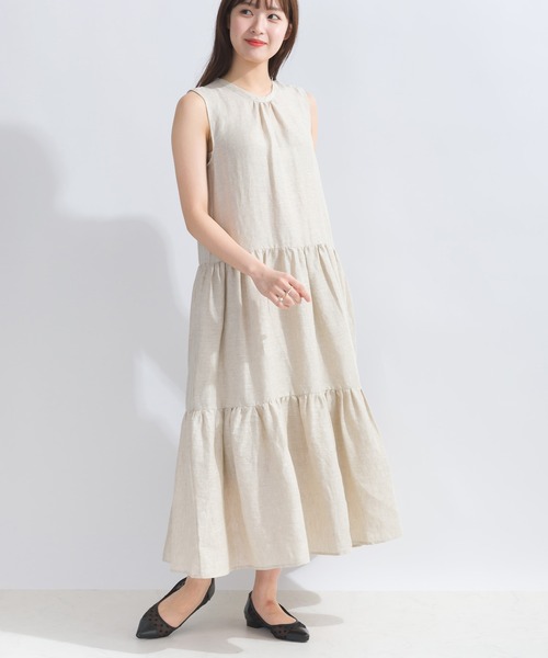 PICCIN（ピッチン）の「バックリボンティアードリネンワンピース（ワンピース・レディース・ベージュ/ネイビー/ピンク・M）」の22枚目の写真