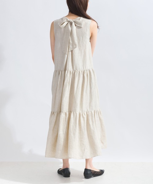 PICCIN（ピッチン）の「バックリボンティアードリネンワンピース（ワンピース・レディース・ベージュ/ネイビー/ピンク・M）」の21枚目の写真