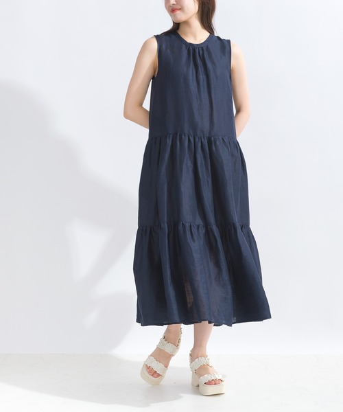 PICCIN（ピッチン）の「バックリボンティアードリネンワンピース（ワンピース・レディース・ベージュ/ネイビー/ピンク・M）」の17枚目の写真