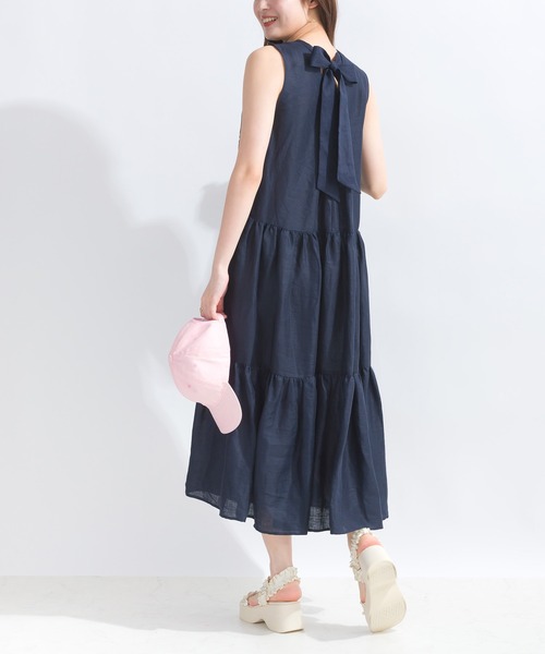 PICCIN（ピッチン）の「バックリボンティアードリネンワンピース（ワンピース・レディース・ベージュ/ネイビー/ピンク・M）」の15枚目の写真