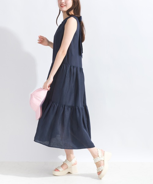 PICCIN（ピッチン）の「バックリボンティアードリネンワンピース（ワンピース・レディース・ベージュ/ネイビー/ピンク・M）」の16枚目の写真