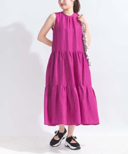 PICCIN（ピッチン）の「バックリボンティアードリネンワンピース（ワンピース・レディース・ベージュ/ネイビー/ピンク・M）」の8枚目の写真