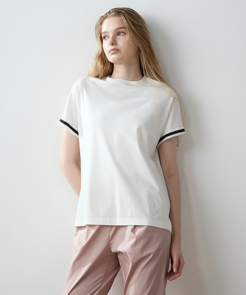 LE SOUK HOLIDAY(ルスークホリデー)の「【接触冷感】袖テープモックネックTシャツ(Tシャツ/カットソー・レディース・グリーン/ピンク/カーキ/オフホワイト/ベージュ・L/M)」の2枚目の写真