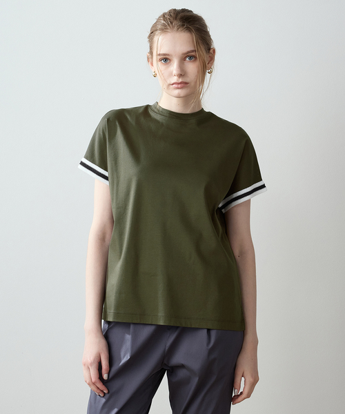 LE SOUK HOLIDAY(ルスークホリデー)の「【接触冷感】袖テープモックネックTシャツ(Tシャツ/カットソー・レディース・グリーン/ピンク/カーキ/オフホワイト/ベージュ・L/M)」の3枚目の写真