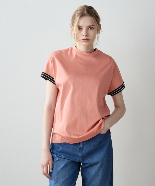 LE SOUK HOLIDAY(ルスークホリデー)の「【接触冷感】袖テープモックネックTシャツ(Tシャツ/カットソー・レディース・グリーン/ピンク/カーキ/オフホワイト/ベージュ・L/M)」の5枚目の写真