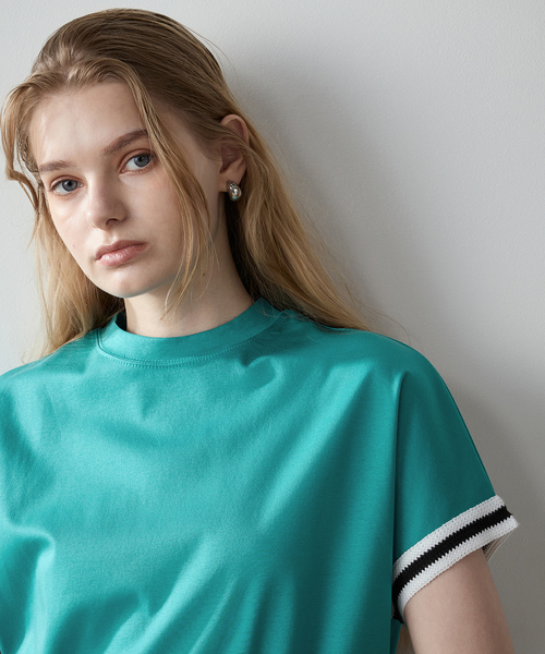 LE SOUK HOLIDAY(ルスークホリデー)の「【接触冷感】袖テープモックネックTシャツ(Tシャツ/カットソー・レディース・グリーン/ピンク/カーキ/オフホワイト/ベージュ・L/M)」の12枚目の写真