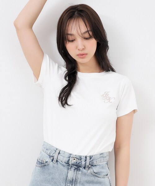 装飾されたコットンTシャツ セール】UV エンブレム刺繍コットンTシャツ【接触冷感/洗濯機